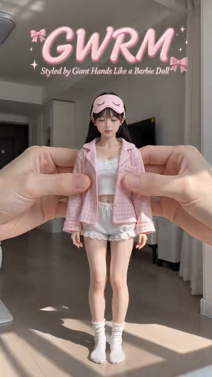 AI生成的竖屏创意短视频：巨人手芭比风格
